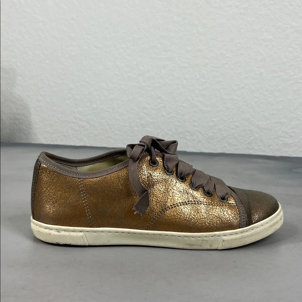 Lanvin Metallic Gold Women's Ribbon Lace Up Sneakers - Picture 3 of 8